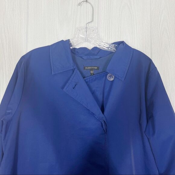 Eileen Fisher | Royal Blue Hidden Button Rain Jacket Size Medium - Picture 5 of 8